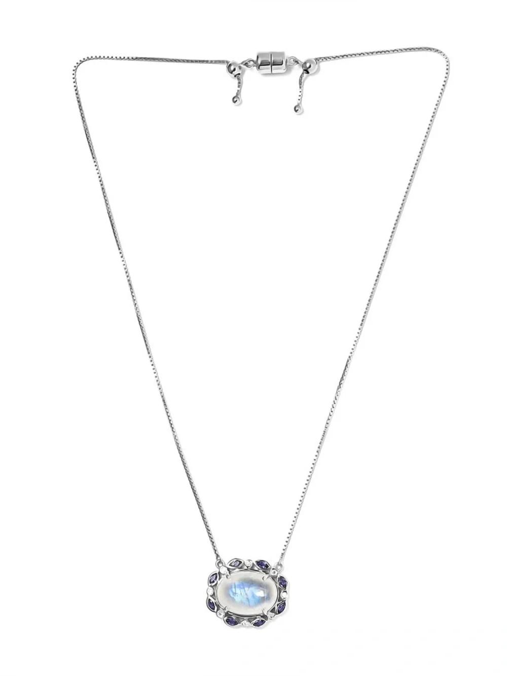 Sterling Silver Rainbow 11.6 ctw Moonstone Pendant Necklace in sterling silver